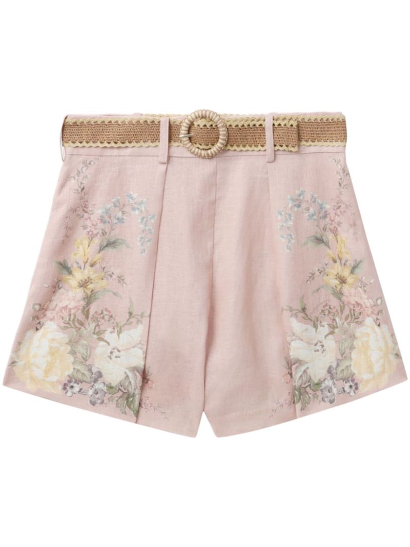 Pink Waverly Linen Mini Shorts
