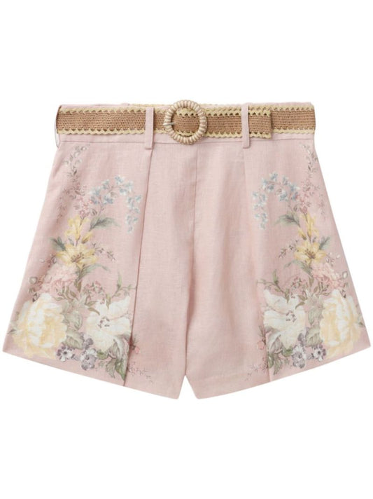 Pink Waverly Linen Mini Shorts