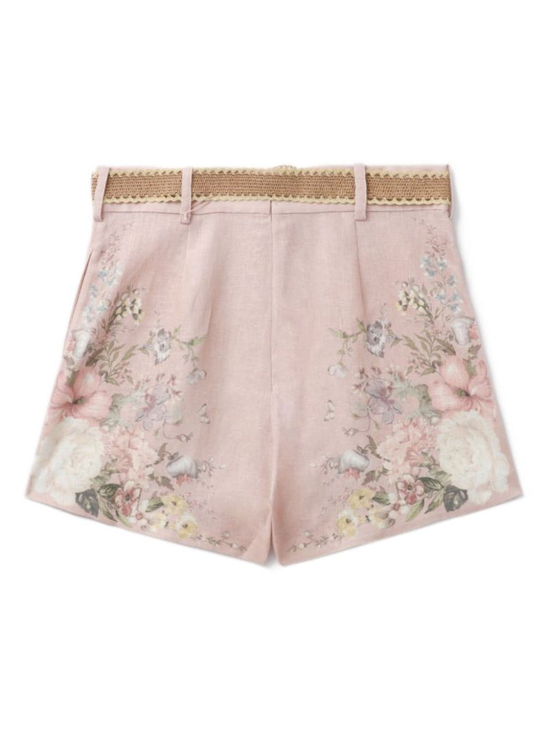 Pink Waverly Linen Mini Shorts