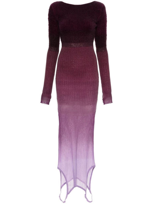 Purple Gradient-effect Knitted Convertible Dress