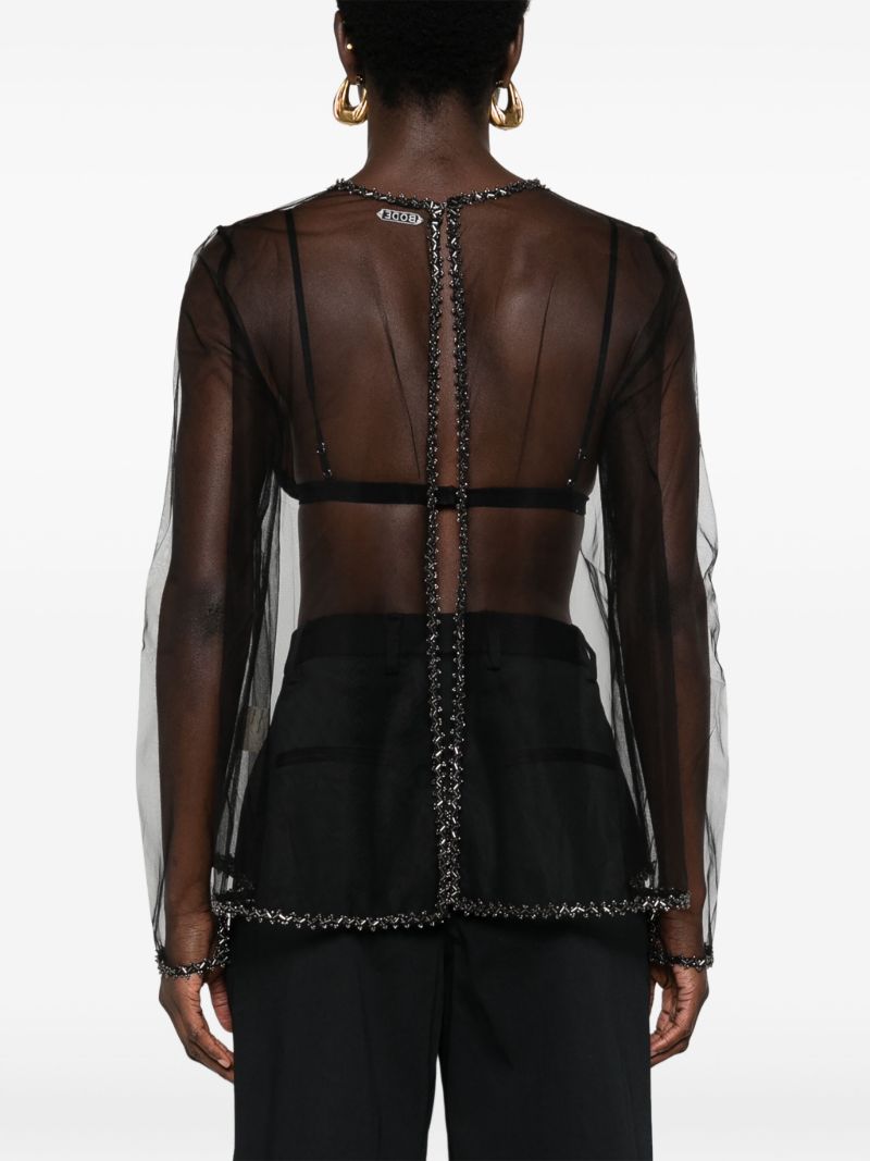 Black Deco Bead Odrira Sheer Blouse
