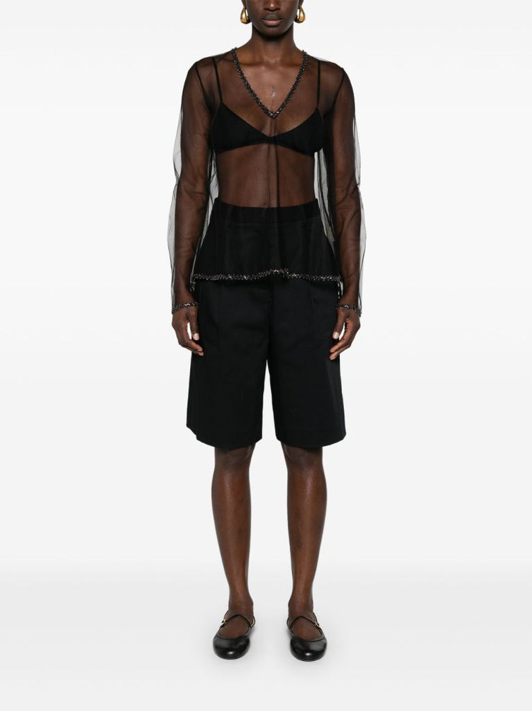 Black Deco Bead Odrira Sheer Blouse