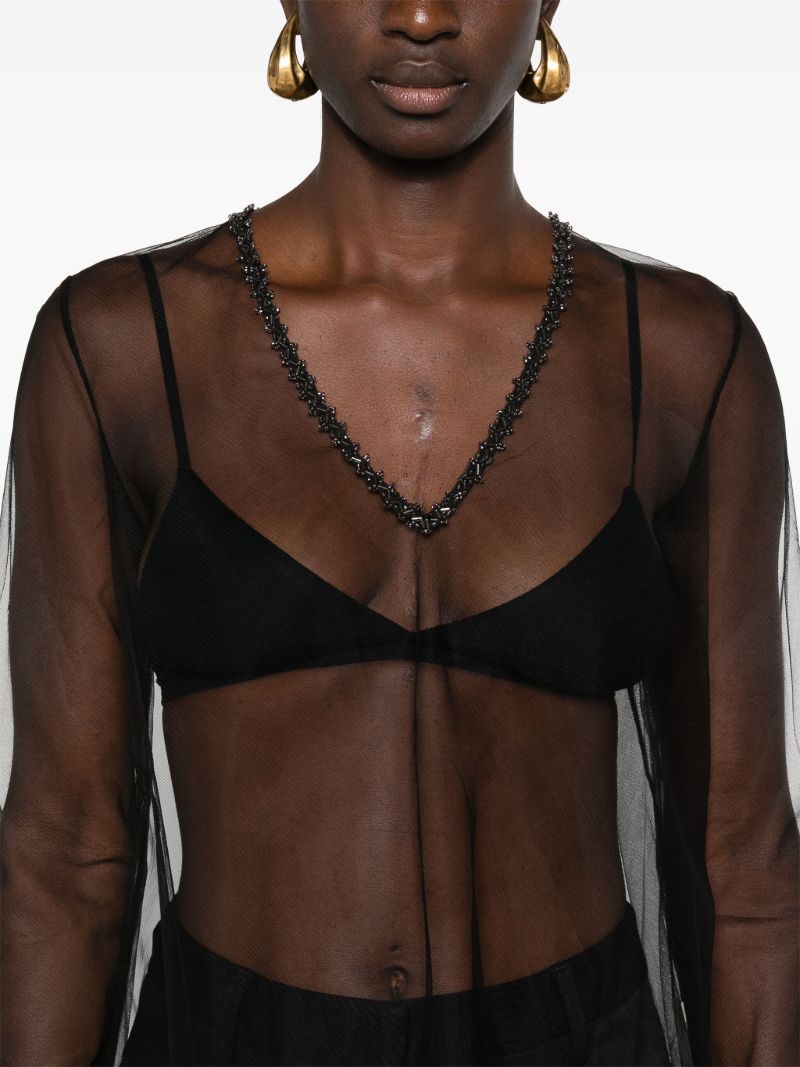 Black Deco Bead Odrira Sheer Blouse