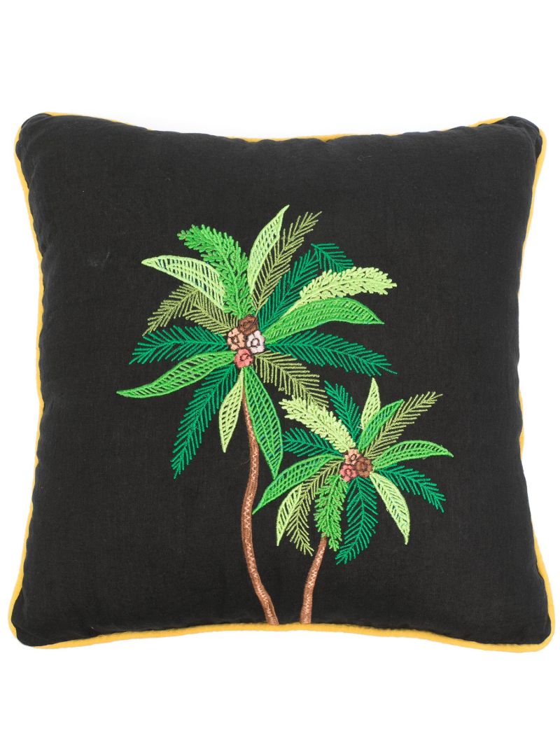 Black Palm Tree Linen Cushion