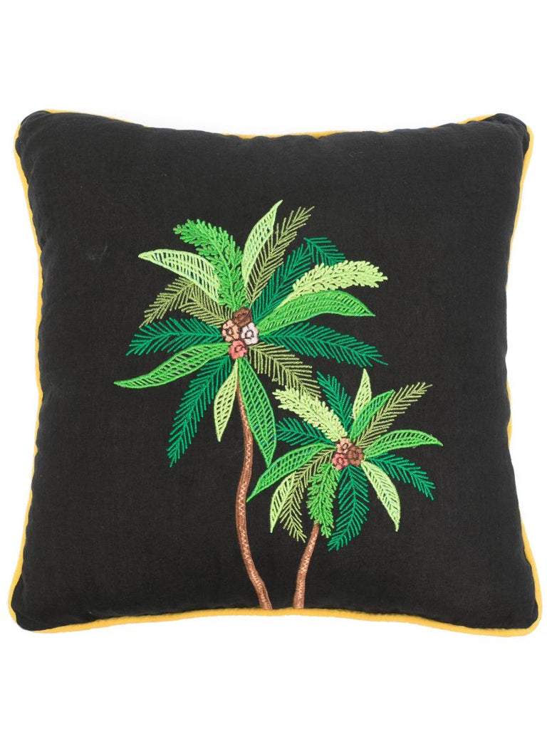 Black Palm Tree Linen Cushion