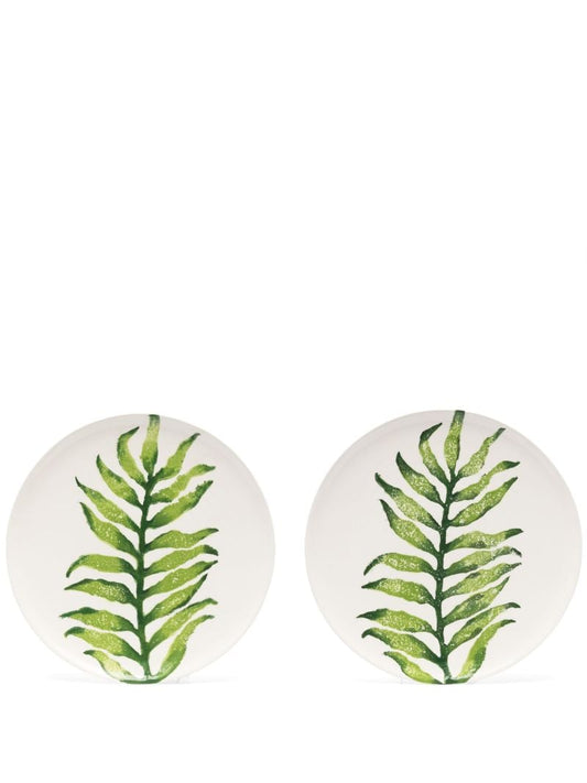 White Leaves Ceramic Plates Set