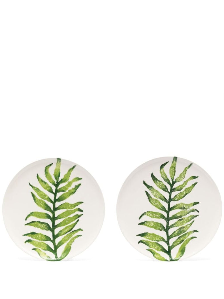 White Leaves Ceramic Plates Set