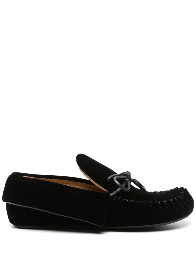 Black Bow-embellished Velvet Moccasins
