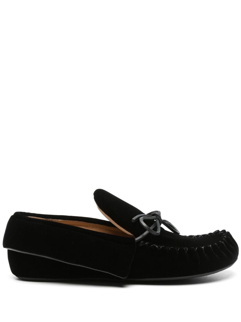 Black Bow-embellished Velvet Moccasins
