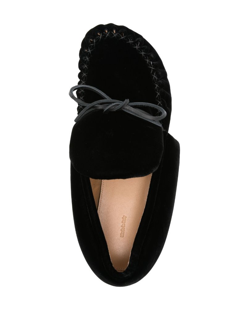 Black Bow-embellished Velvet Moccasins