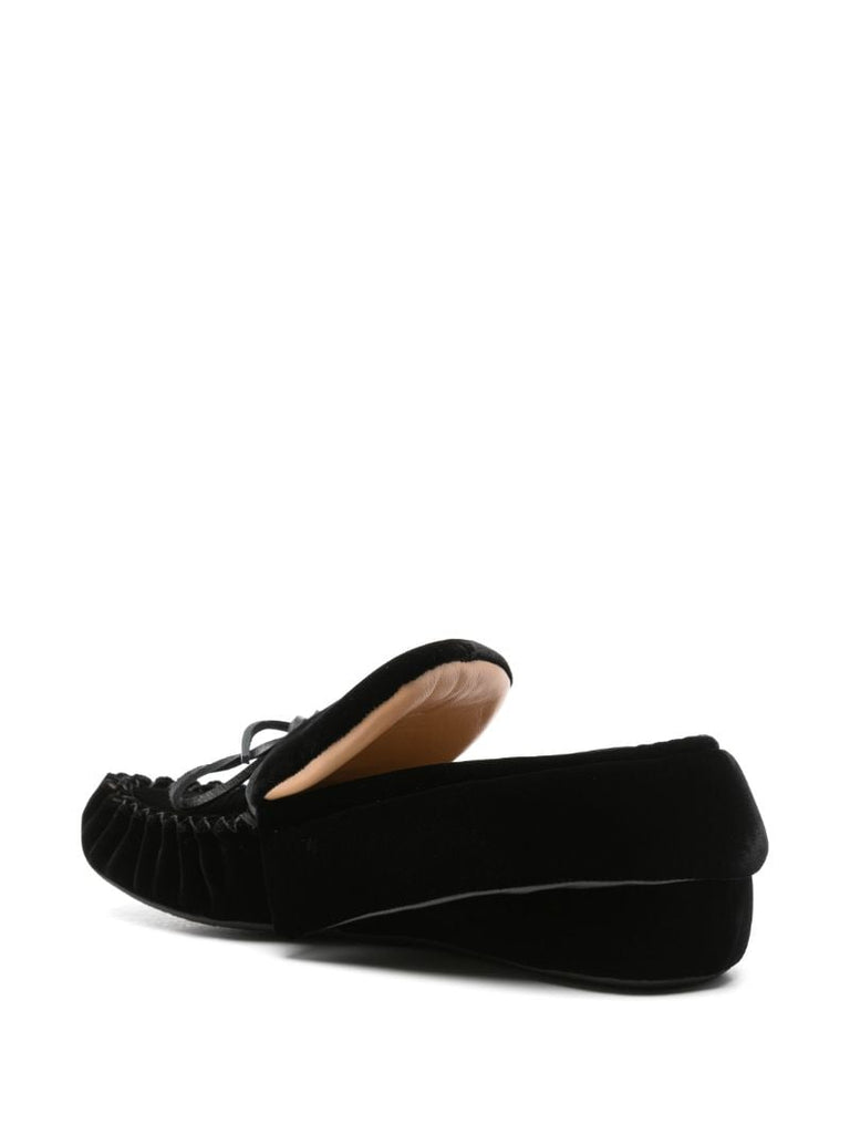Black Bow-embellished Velvet Moccasins