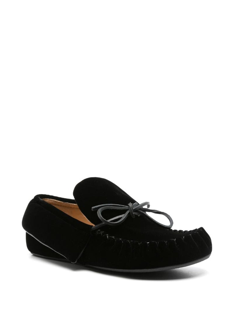 Black Bow-embellished Velvet Moccasins