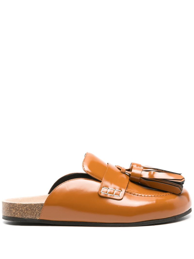 Brown Tasselled Leather Loafer Mules