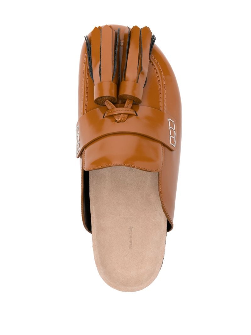 Brown Tasselled Leather Loafer Mules