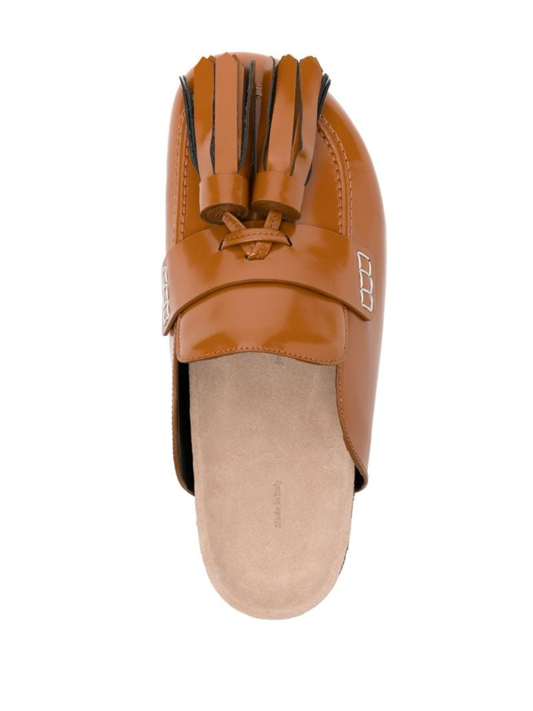 Brown Tasselled Leather Loafer Mules