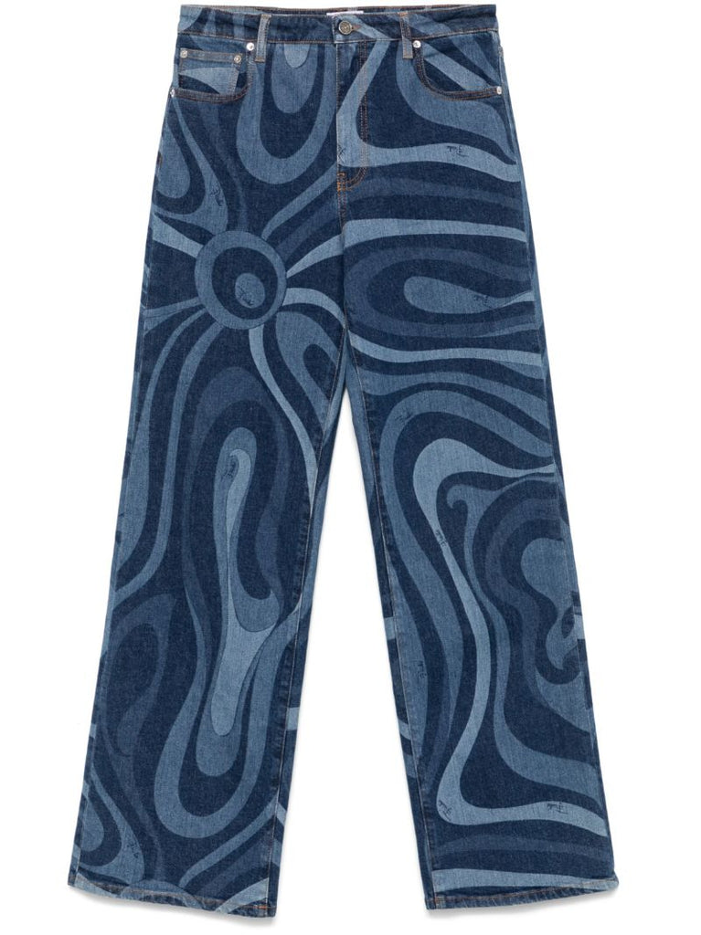 Blue Iride-print Jeans