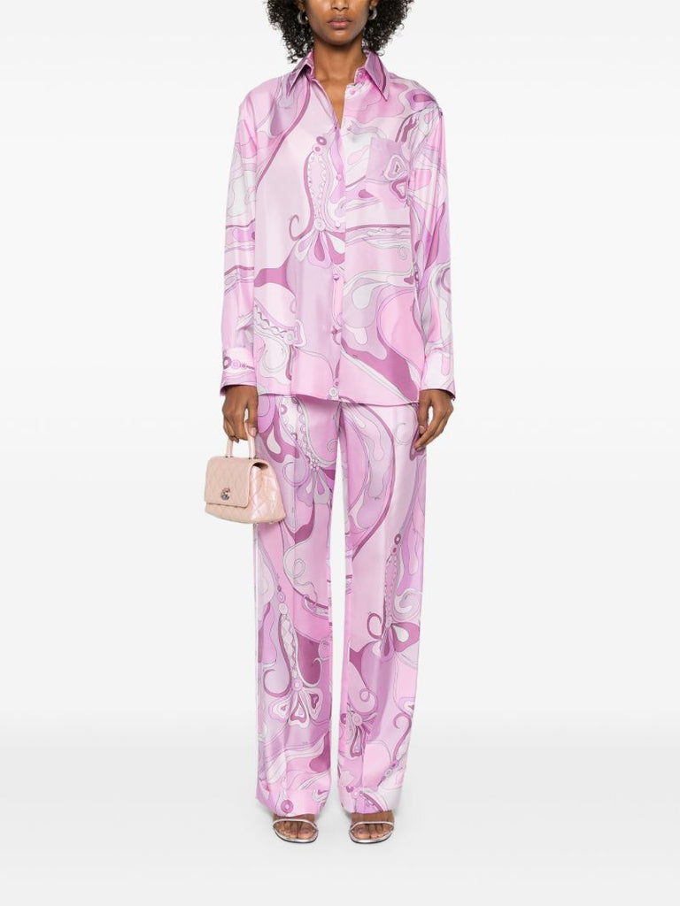 Pink Orchidee-print Trousers
