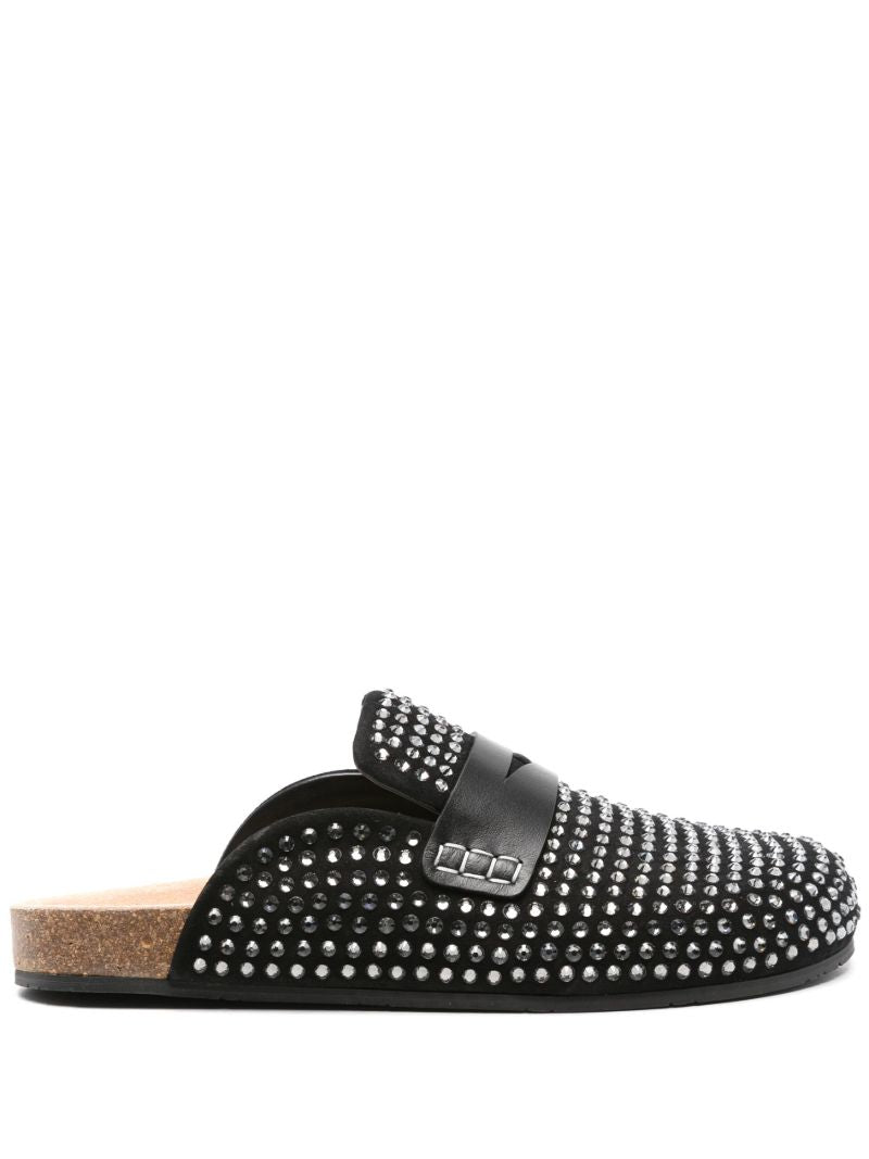 Black Crystal-embellished Suede Mules