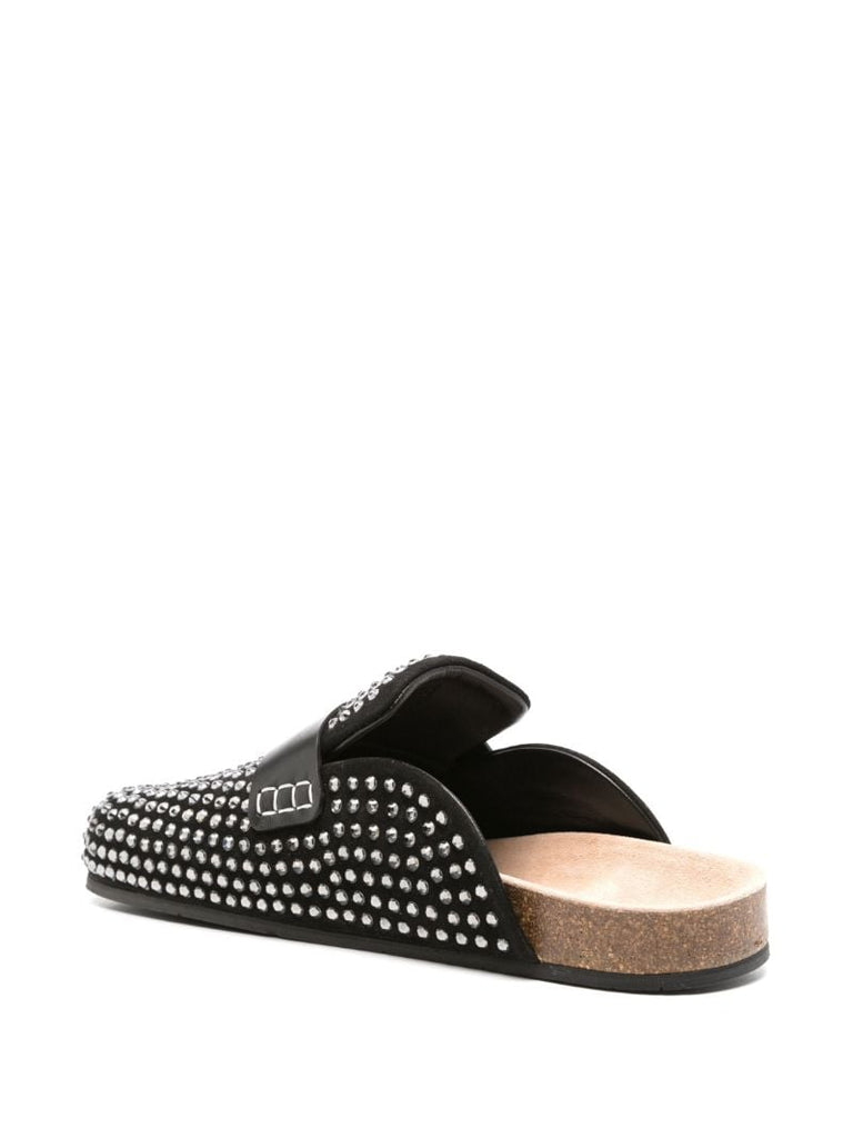Black Crystal-embellished Suede Mules