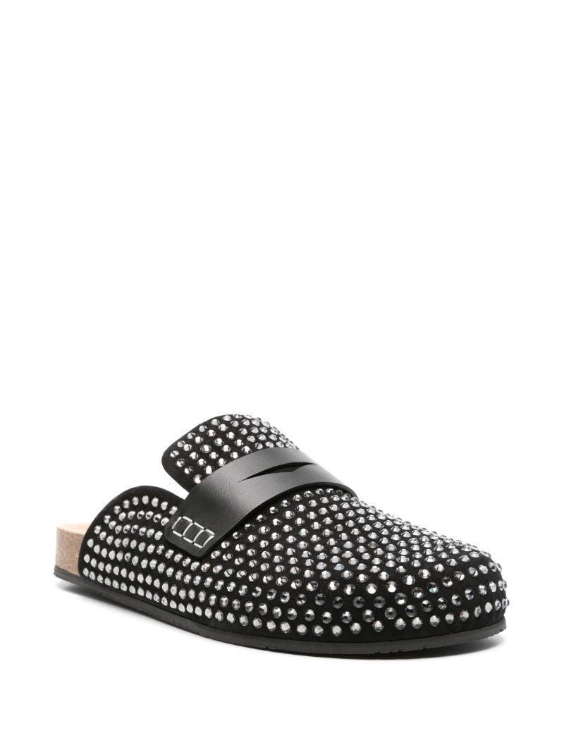 Black Crystal-embellished Suede Mules