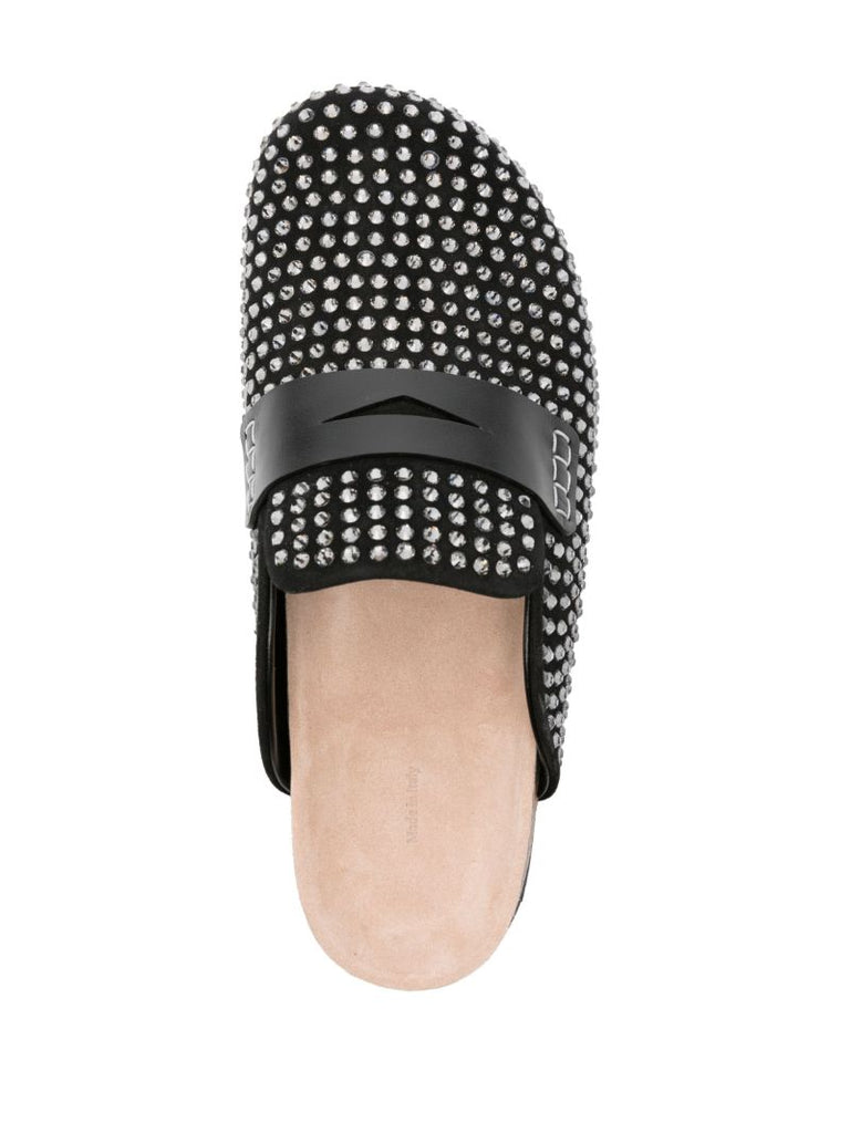 Black Crystal-embellished Suede Mules