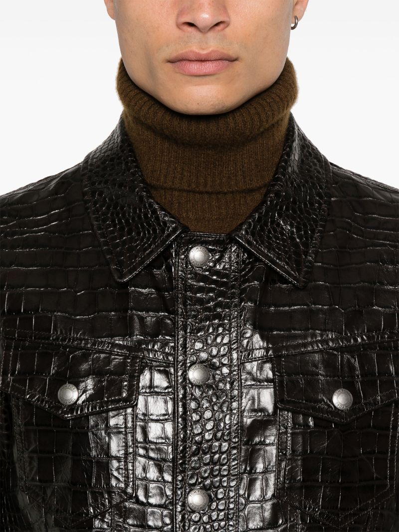 Black Crocodile-effect Leather Jacket