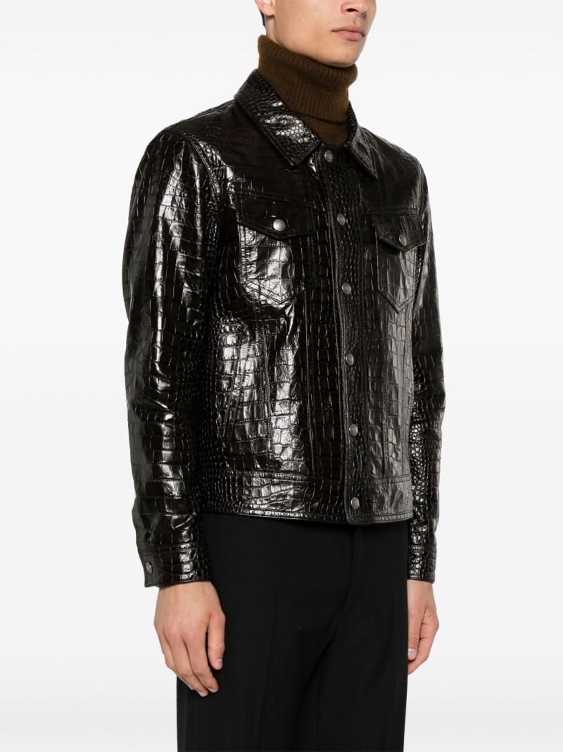 Black Crocodile-effect Leather Jacket