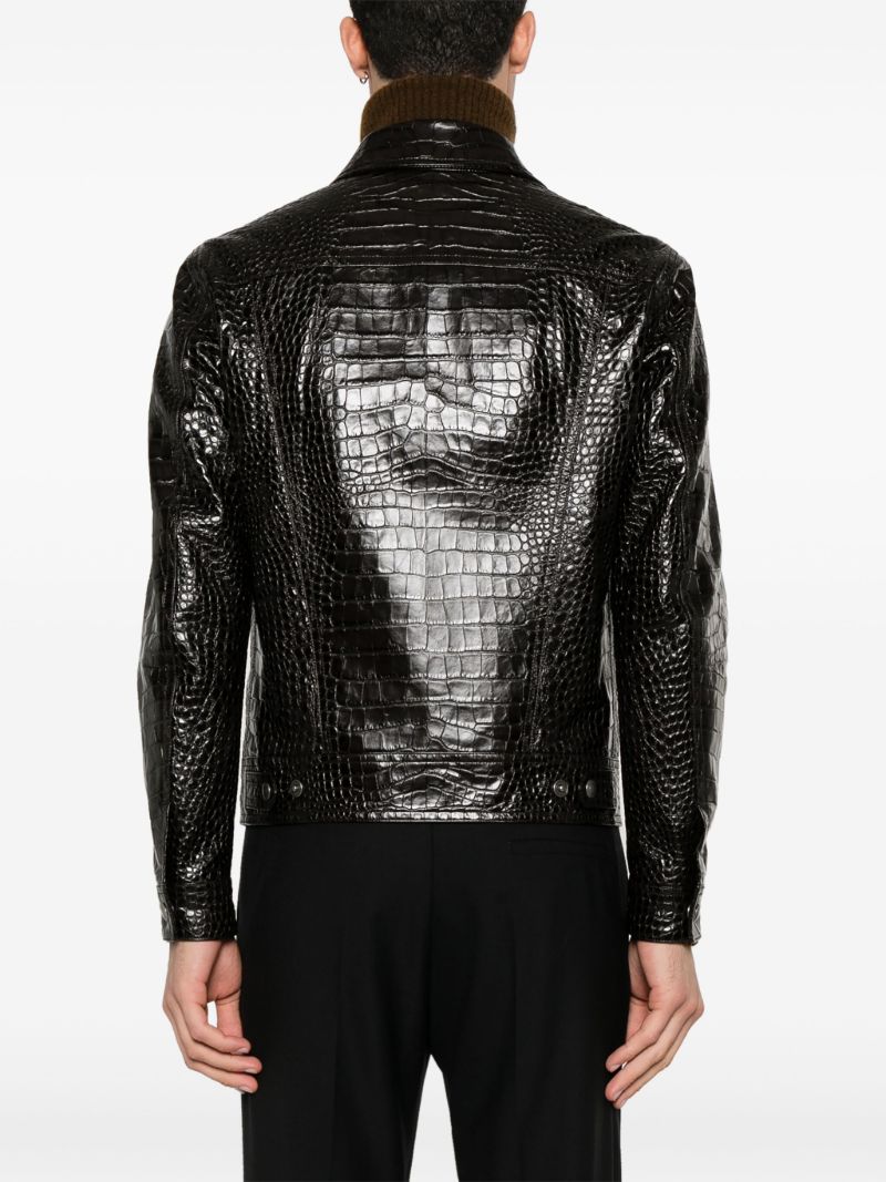 Black Crocodile-effect Leather Jacket