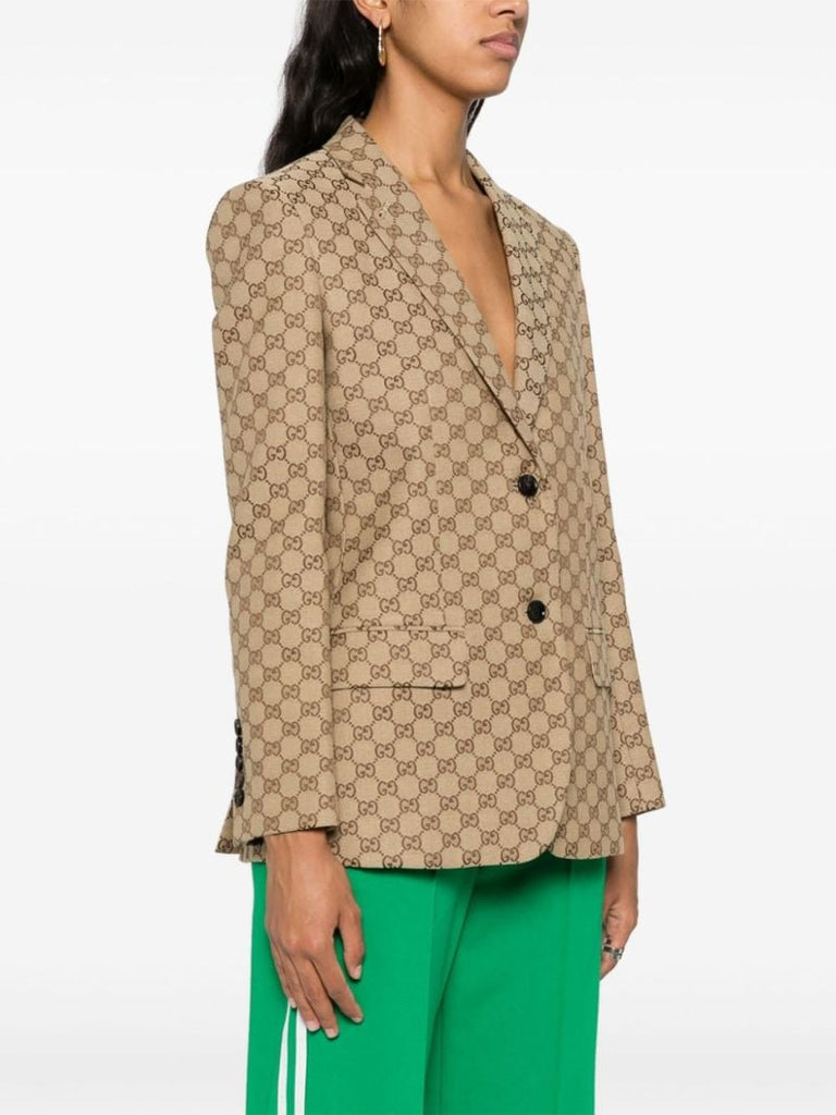 Neutral Gg Canvas Single-breasted Blazer