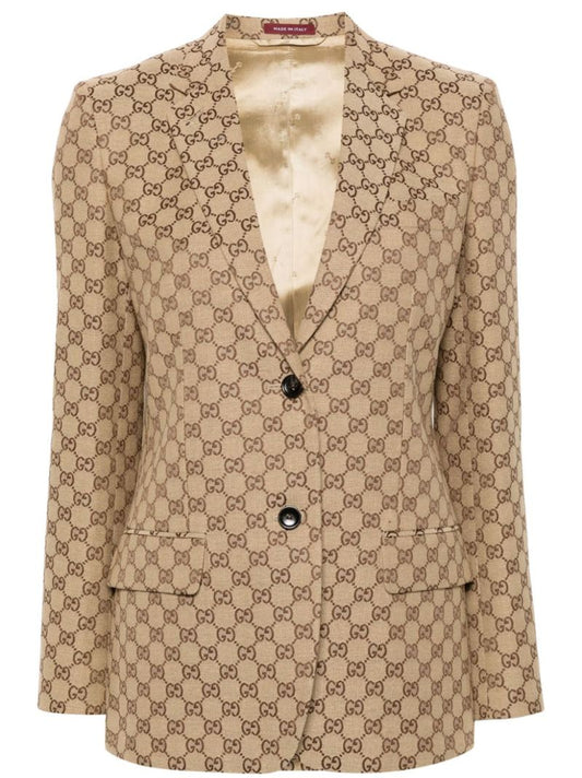 Neutral Gg Canvas Single-breasted Blazer