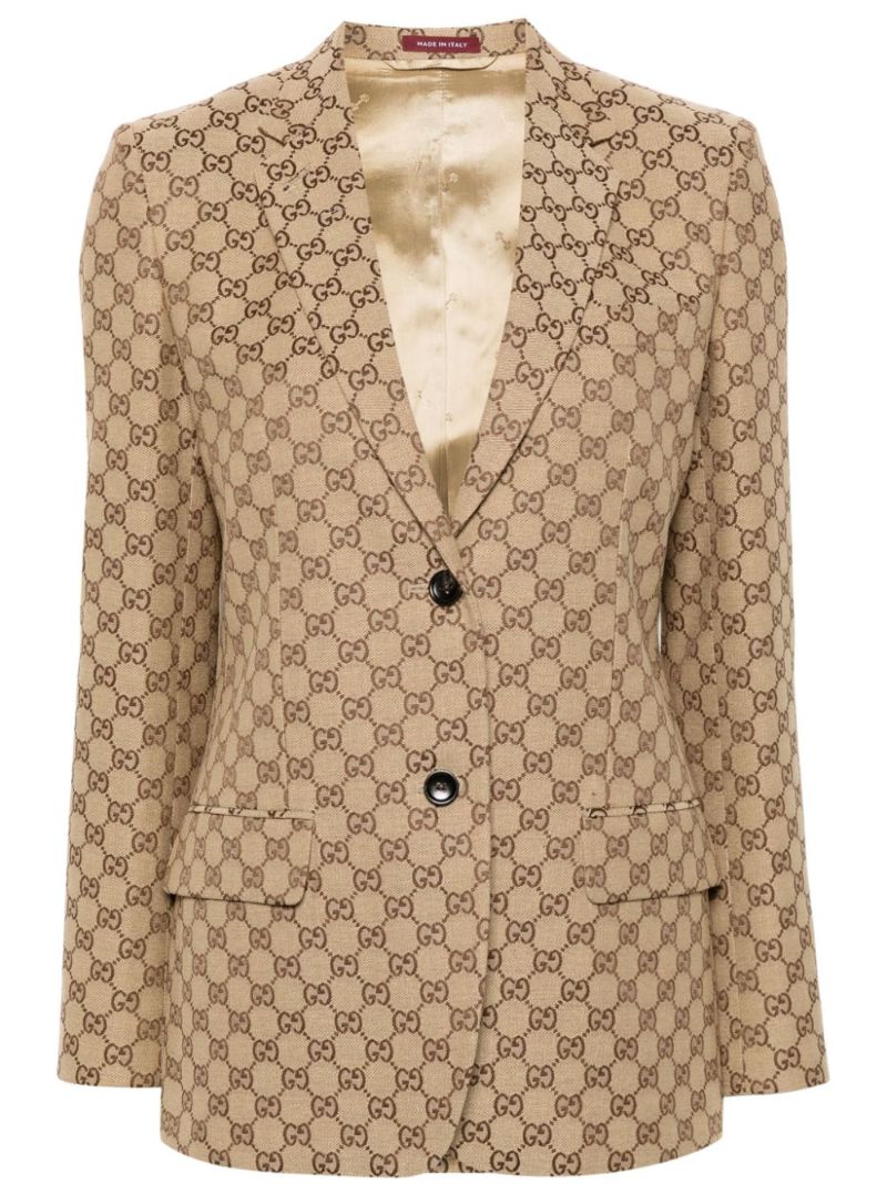 Neutral Gg Canvas Single-breasted Blazer