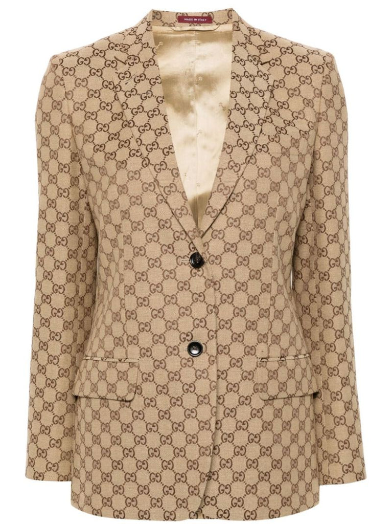 Neutral Gg Canvas Single-breasted Blazer