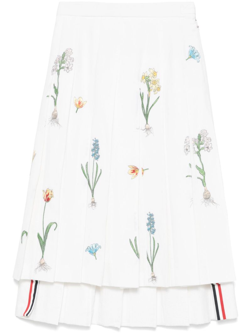 Floral-embroidery Midi Skirt