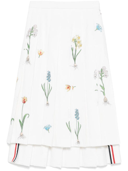 Floral-embroidery Midi Skirt