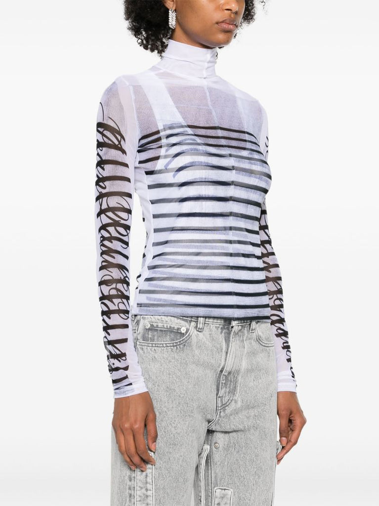 White Striped Mesh Top