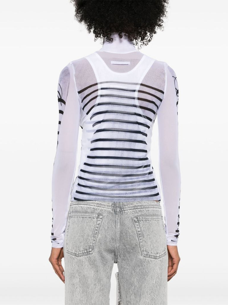 White Striped Mesh Top
