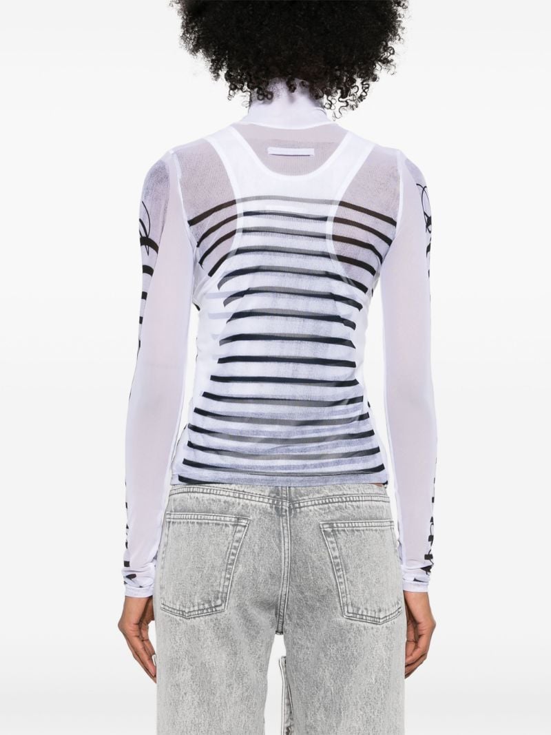White Striped Mesh Top