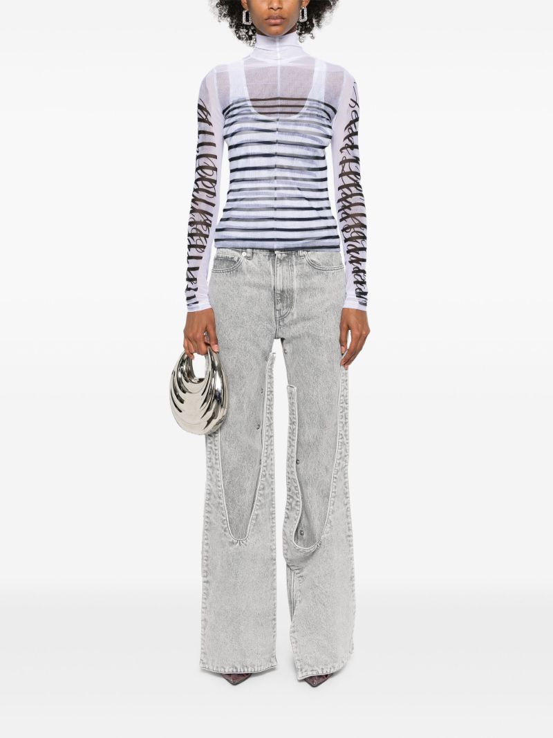 White Striped Mesh Top