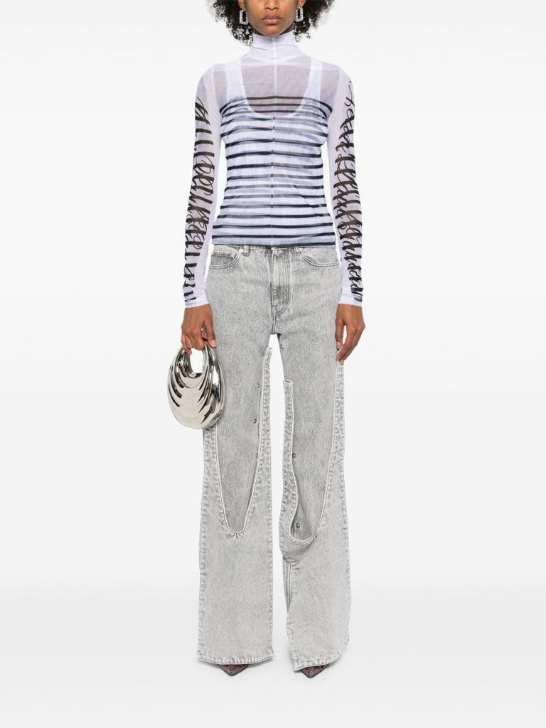 White Striped Mesh Top