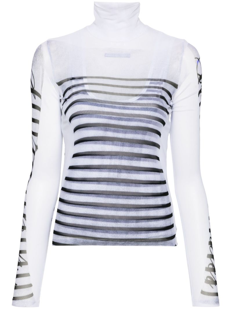White Striped Mesh Top