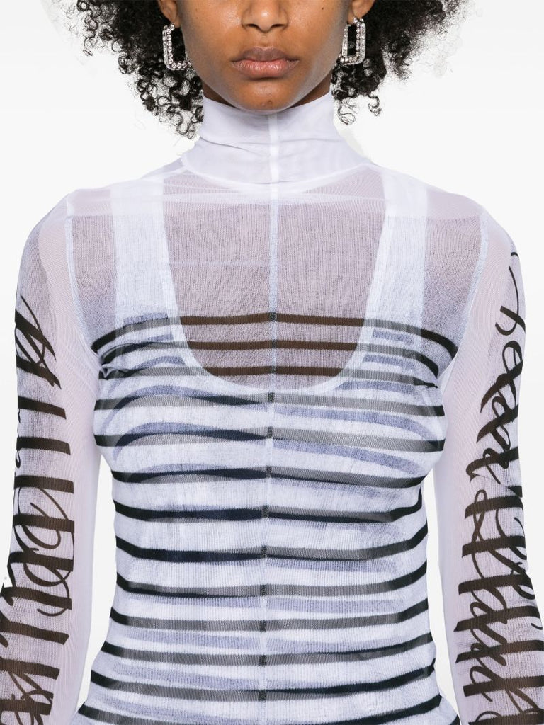 White Striped Mesh Top