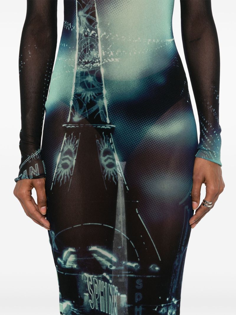 Black Photo Print Mesh Dress