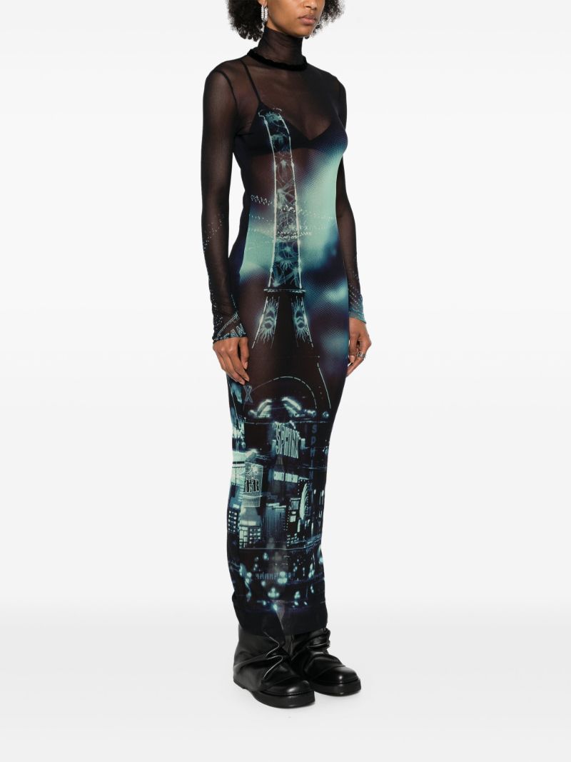 Black Photo Print Mesh Dress