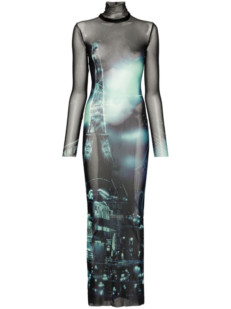 Black Photo Print Mesh Dress