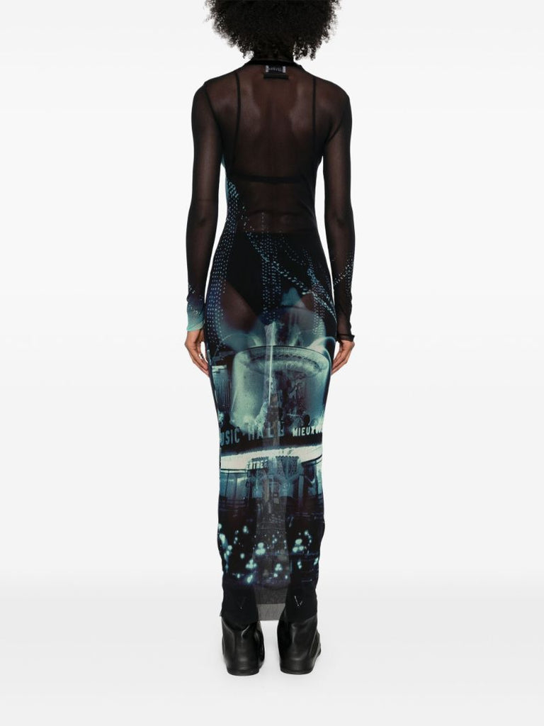 Black Photo Print Mesh Dress