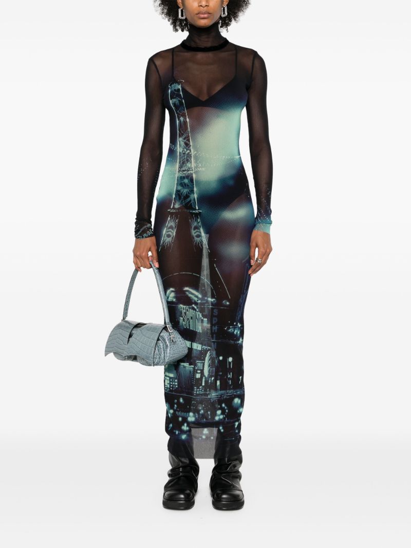 Black Photo Print Mesh Dress