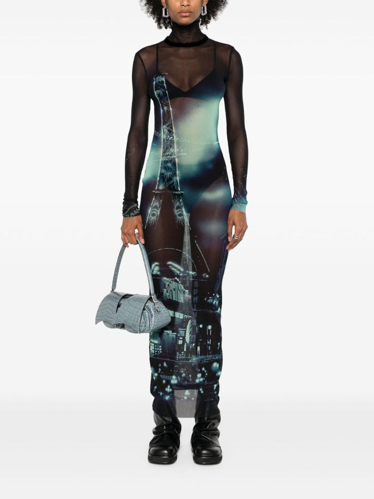 Black Photo Print Mesh Dress