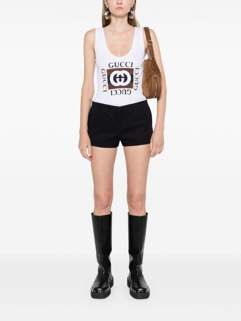 White Log-print Cotton Tank Top