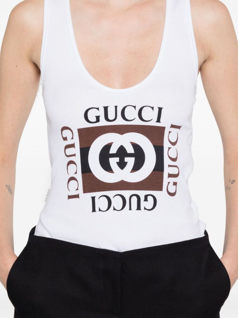 White Log-print Cotton Tank Top