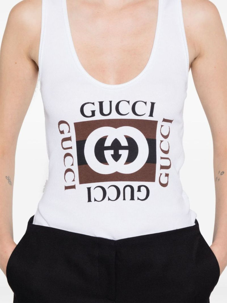 White Log-print Cotton Tank Top